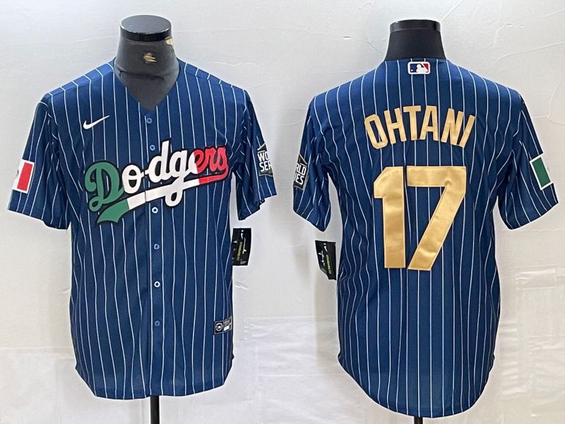 Men Los Angeles Dodgers #17 Ohtani Blue Stripe Nike Game MLB Jersey style 32->los angeles dodgers->MLB Jersey